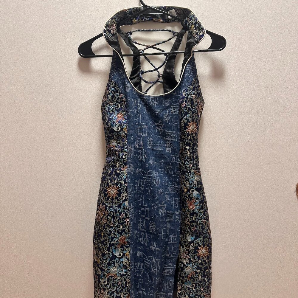 Kim Shui Signature Chinese Character Denim Mini Combo Dress Size S